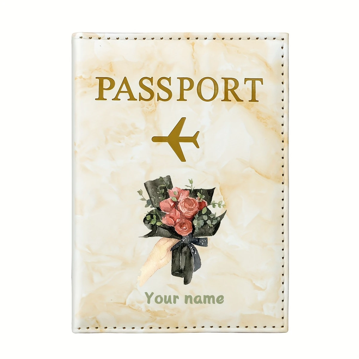 Custom Name PU Passport Wallet Elegant Rose Leaf HD Print Light Foldable Travel Gift