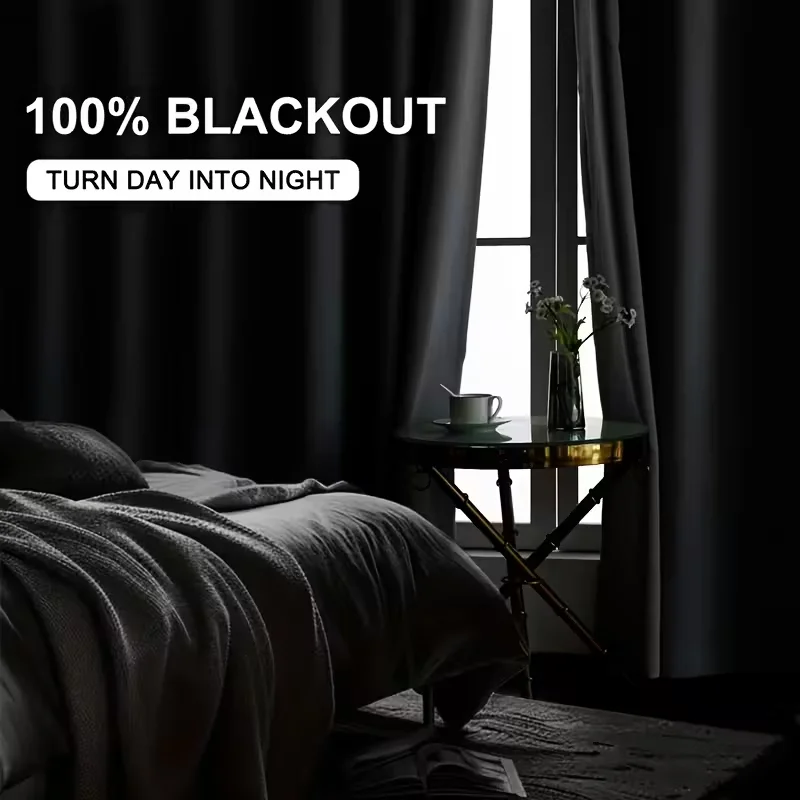 1pc 100% Blackout Curtain with Grommet Top Sun Protection Privacy Heat Insulation Noise Reduction Suitable for Bedrooms Living