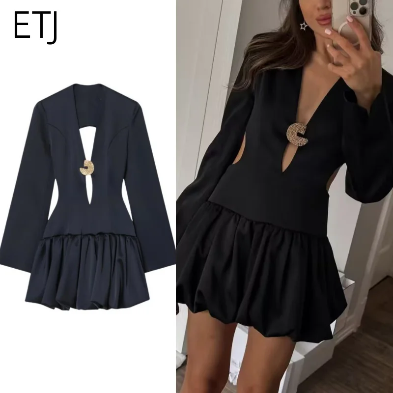 ETJ 2025 nova moda feminina sexy vestido de festa de Natal com decote em V profundo e min…