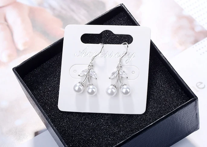 PONYKISS التبتية الفضة الزركون تقليد اللؤلؤ الكرز وأقراط للنساء لطيف مصنع مجوهرات الأزياء الحد الأدنى اكسسوارات #6