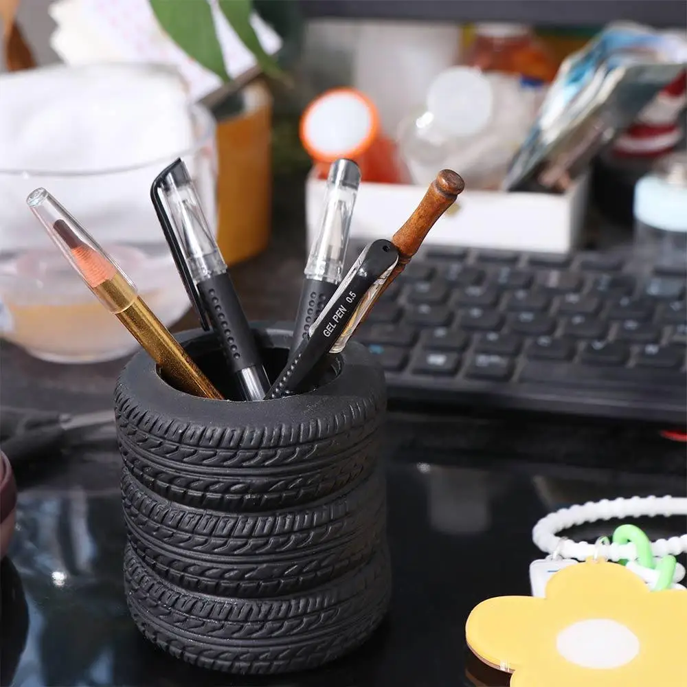 Car Tyre Design Tire Shaped Pen Holder Stationery Storage Multi-functional Stationery Desk Organizer Black Stack Practical