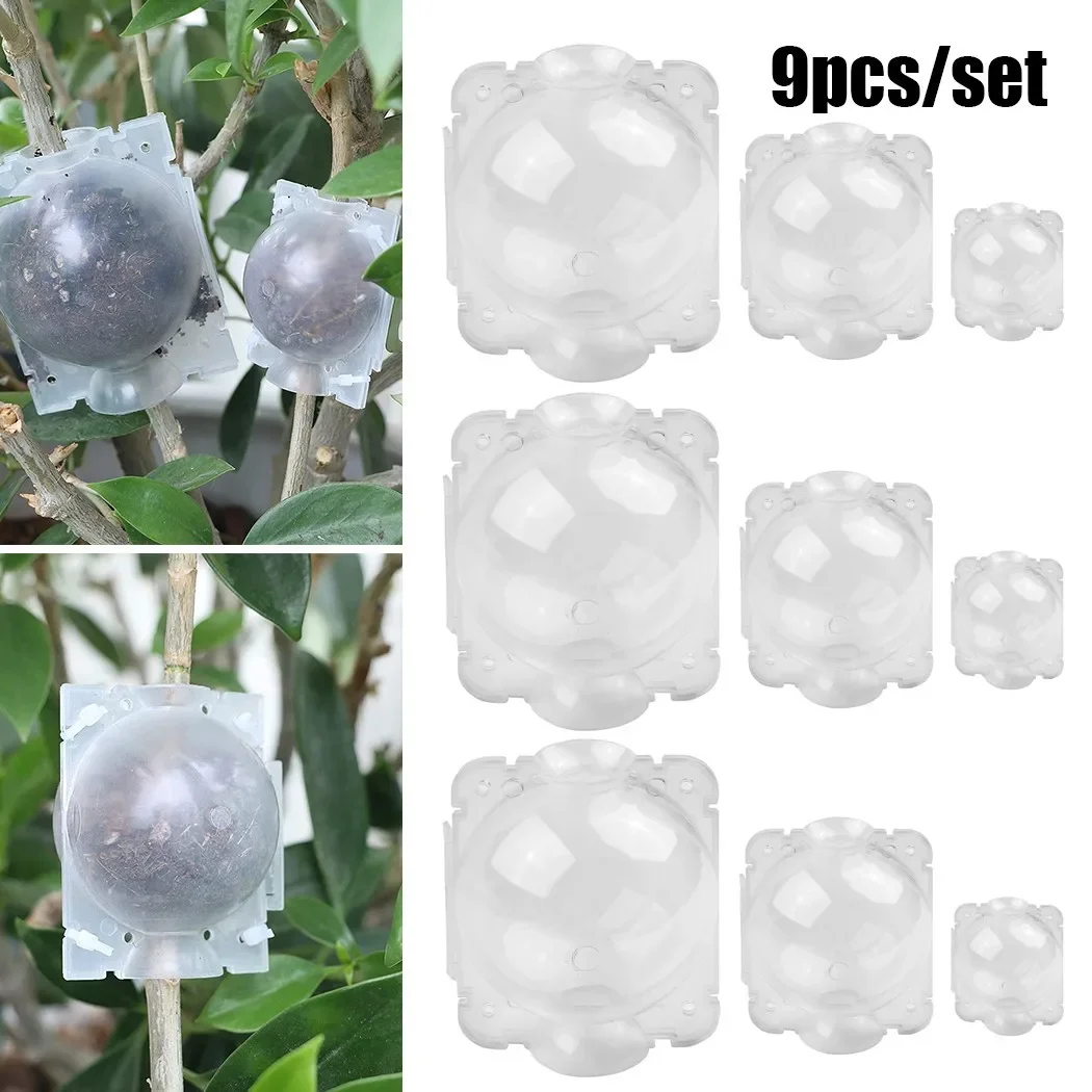 9pcs Plant Rooting Device Transparent PP Plastic High Pressure Propagation/Ball Box Growing/Grafting Reusable Safety