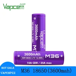 Original Vapcell M36 18650 Battery 3600mAh Capacity 10A Max 35A 3.7V Lithium Battery Rechargable Battery Flashlight Batteries