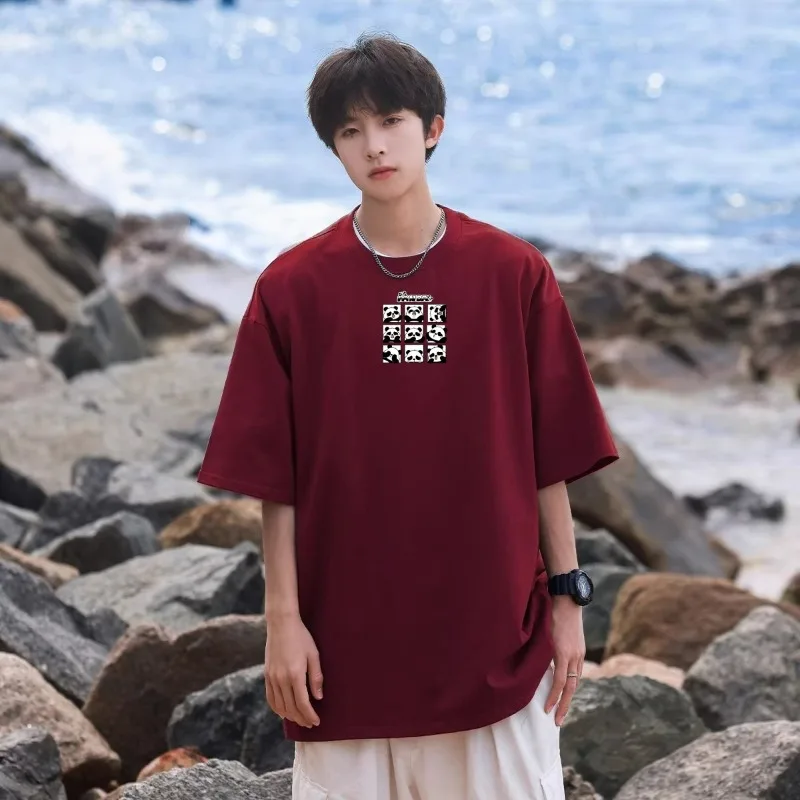 Overweight Men's White T-shirt Short-sleeved Summer New Style Fat Man T-shirt Pure Cotton Loose Top Fashionable and Comfortable