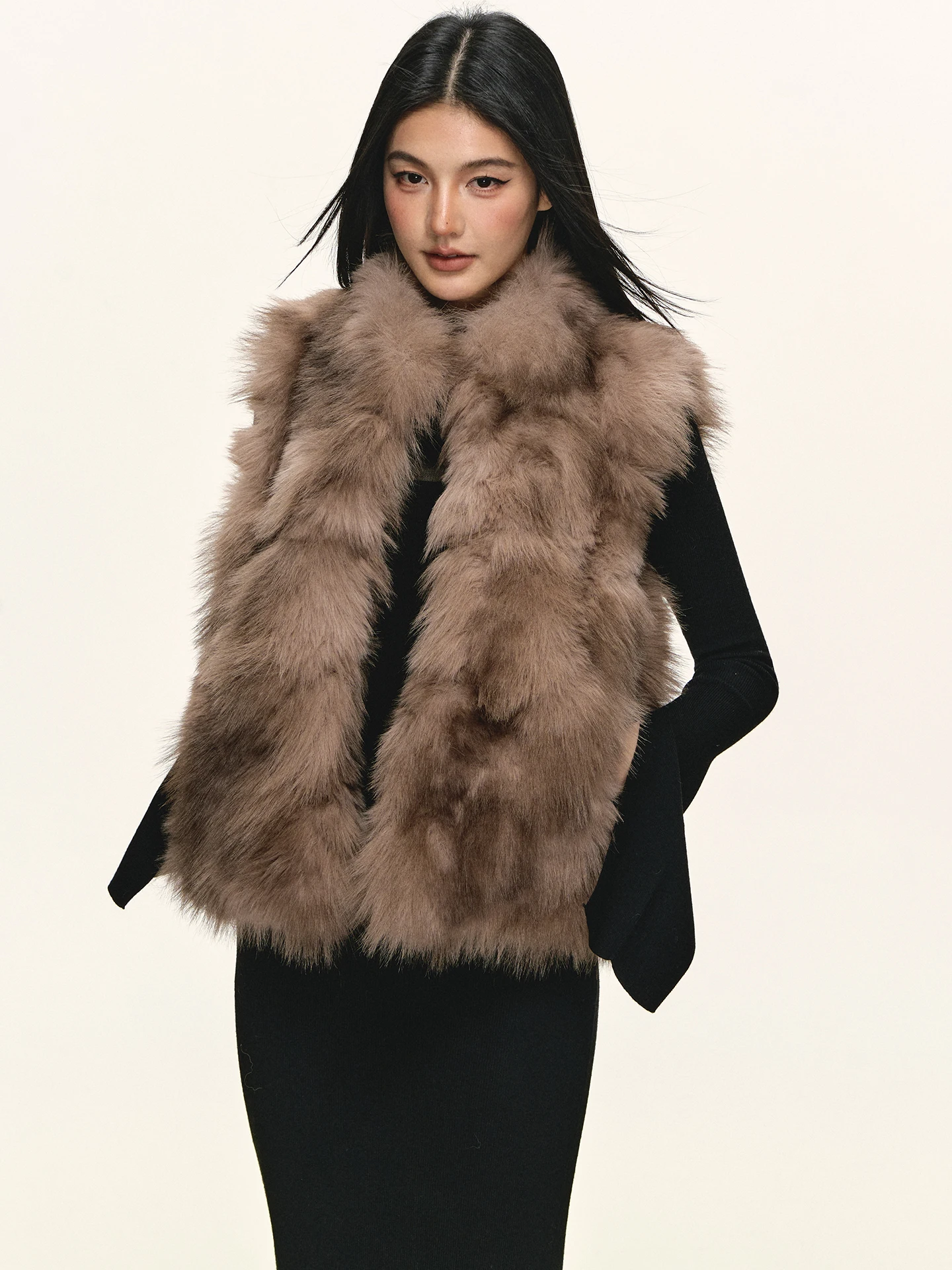

Anna Aneae Brown Stand Collar Fur Jaet Winter Warmth Luxury Lazy Sle Long Sve Loose Fit Women's Faion Outerwear