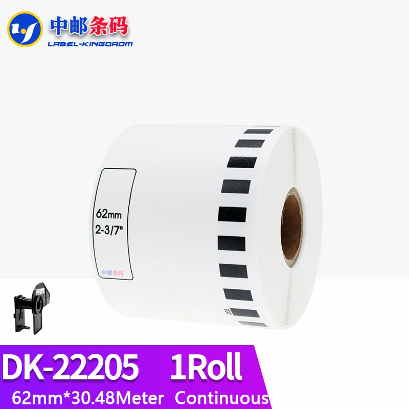 1Roll Brother Compatible DK-22205 Label 62mm*30.48Meter Continuous for Thermal Printer QL-700/QL-800 White Paper DK2205