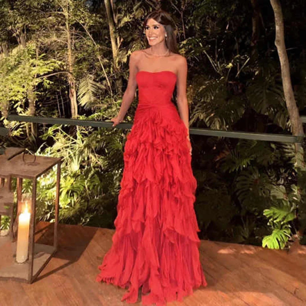 Strapless A-Line Evening Dresses Detachable Shawl Customized Party Dress Floor-Length Ruffles Prom Gown