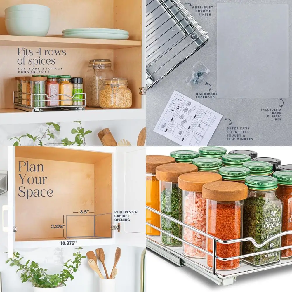 

Heavy Duty Pull-Out Spice Organizer with Lifetime Warranty, 8.375W x 10.375D x 2.125H, Chrome