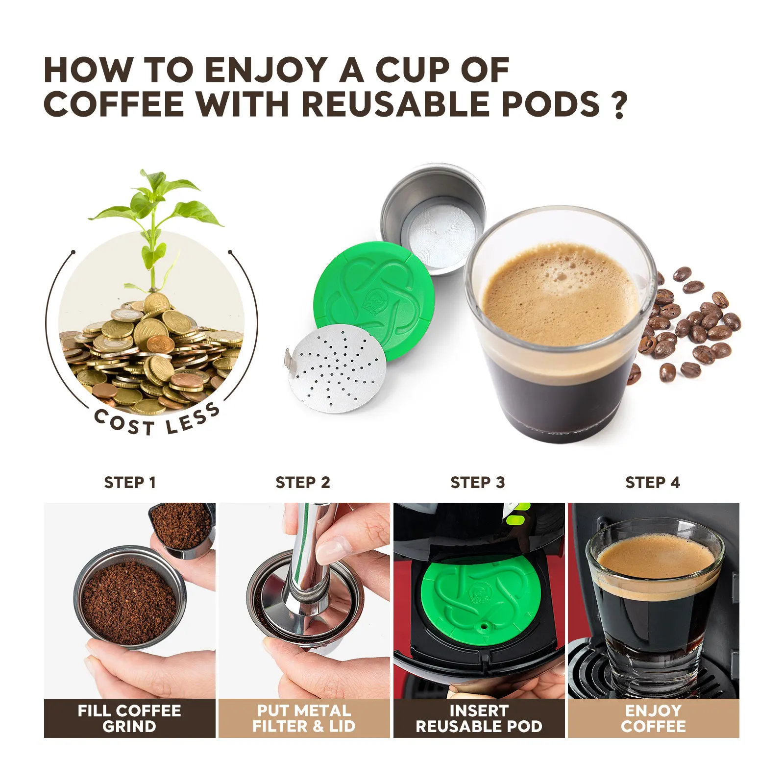 Reusable coffee Capsule for Dolce Gusto Refillable Pods Espresso Capsule Filter Stainles Steel DIY Milk Foam Filter Cartridge