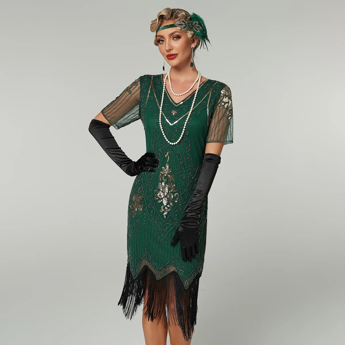 

1920s Great Gatsby Dress Flapper Embroidered Beaded Sequin V-neck Fringe Dress Cocktail Party Wedding Dress