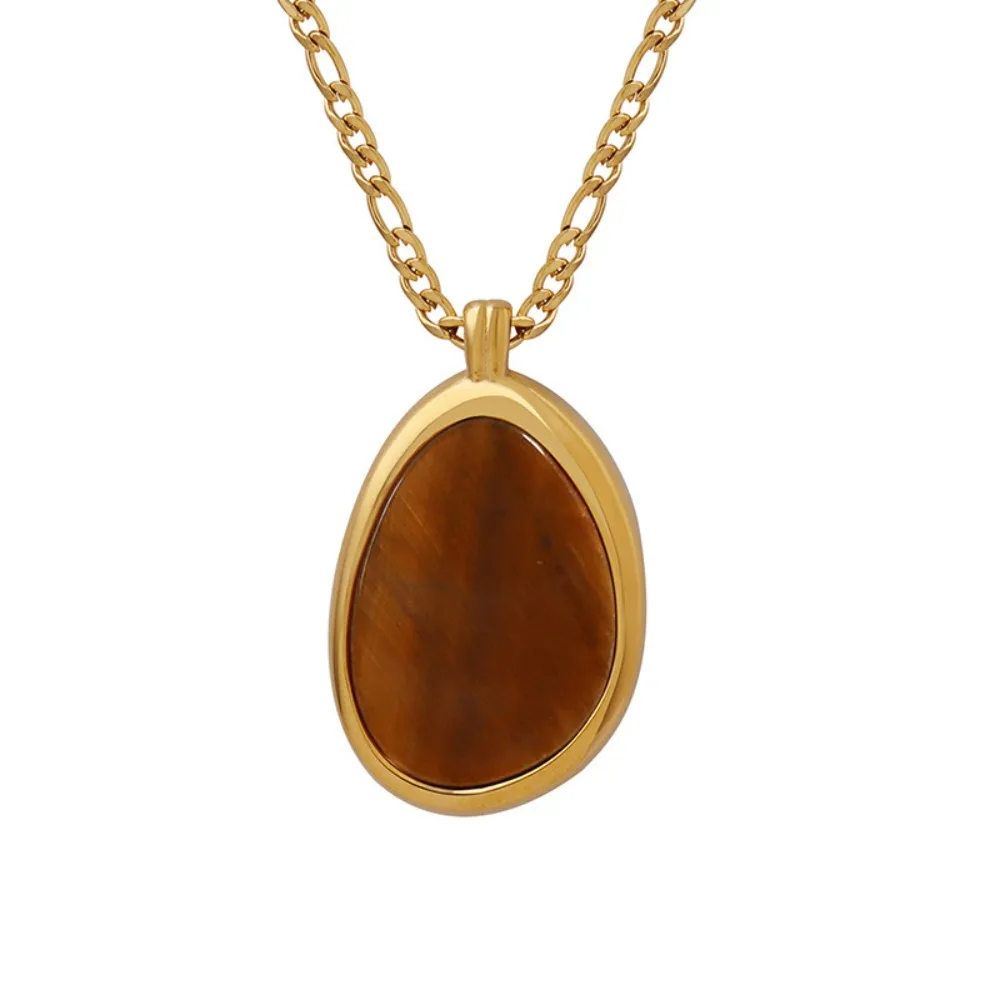 

Women's Necklace Natural Tiger Eye Stone Pendant Titanium Steel Lock Chain Fashionable and Versatile Jewelry Accessories