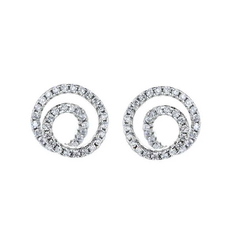 925 Sterling Silver Jewelry Luxury Crystal Rotating Thread Stud Earrings for Women Wedding Party Jewelry Friend Gift