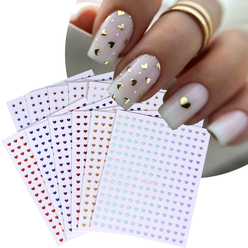 6/12 pçs bonito amor coração adesivos de unhas 3d auto-adesivo ouro prata y2k estrela decalques da arte do prego para o dia dos namorados feminino manicure