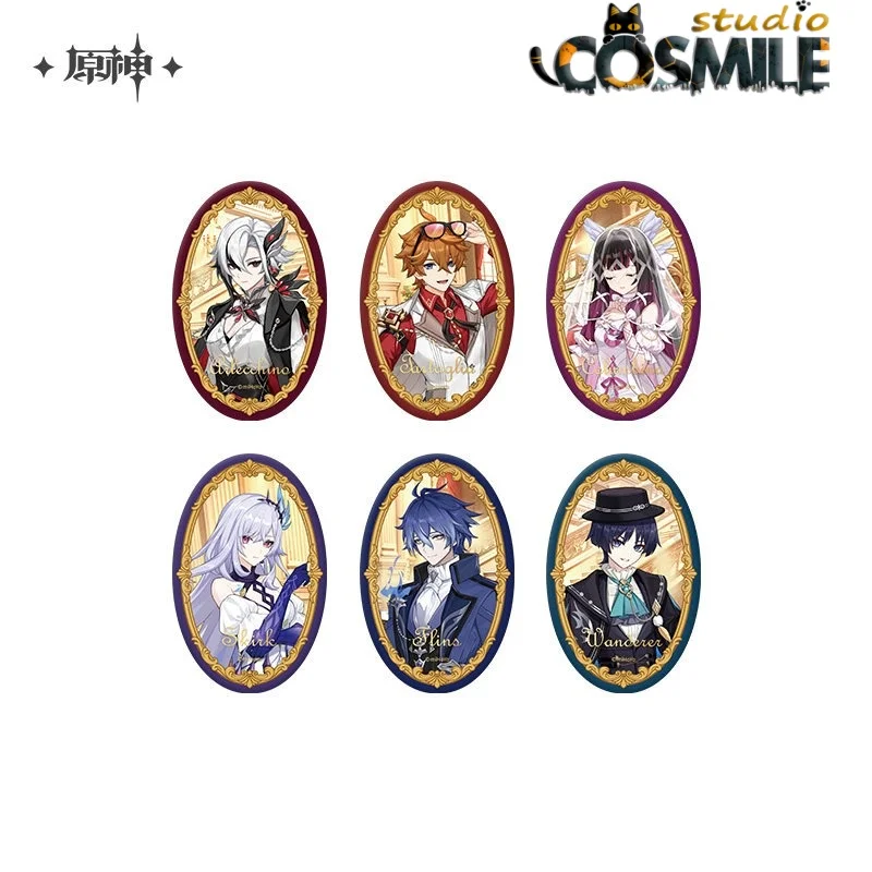 

Официальный Genshin Impact 2026, карнавальные фланены, Tartaglia Skirk Columbina Arlecchino Wanderer, жестяной значок с изображением персонажа, булавка