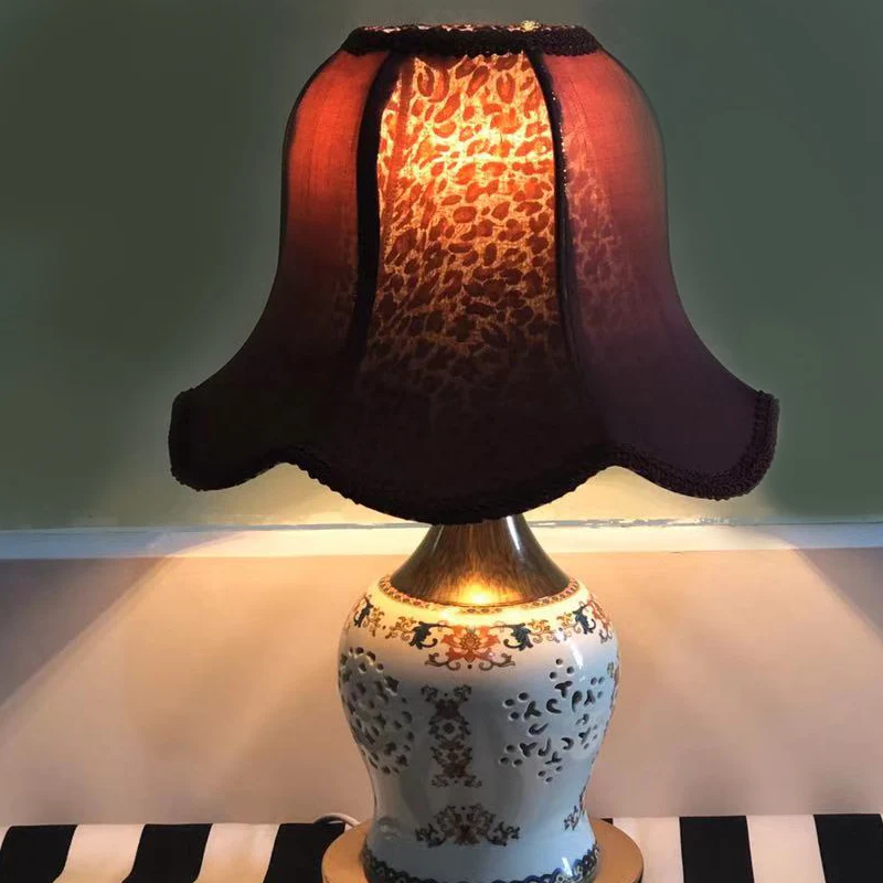 Flora Shape Lampshade Luxury Leopard Retro Wine Khaki Color Exquisite Lamp Cover For Table Light Art Living Room HomeDecorations