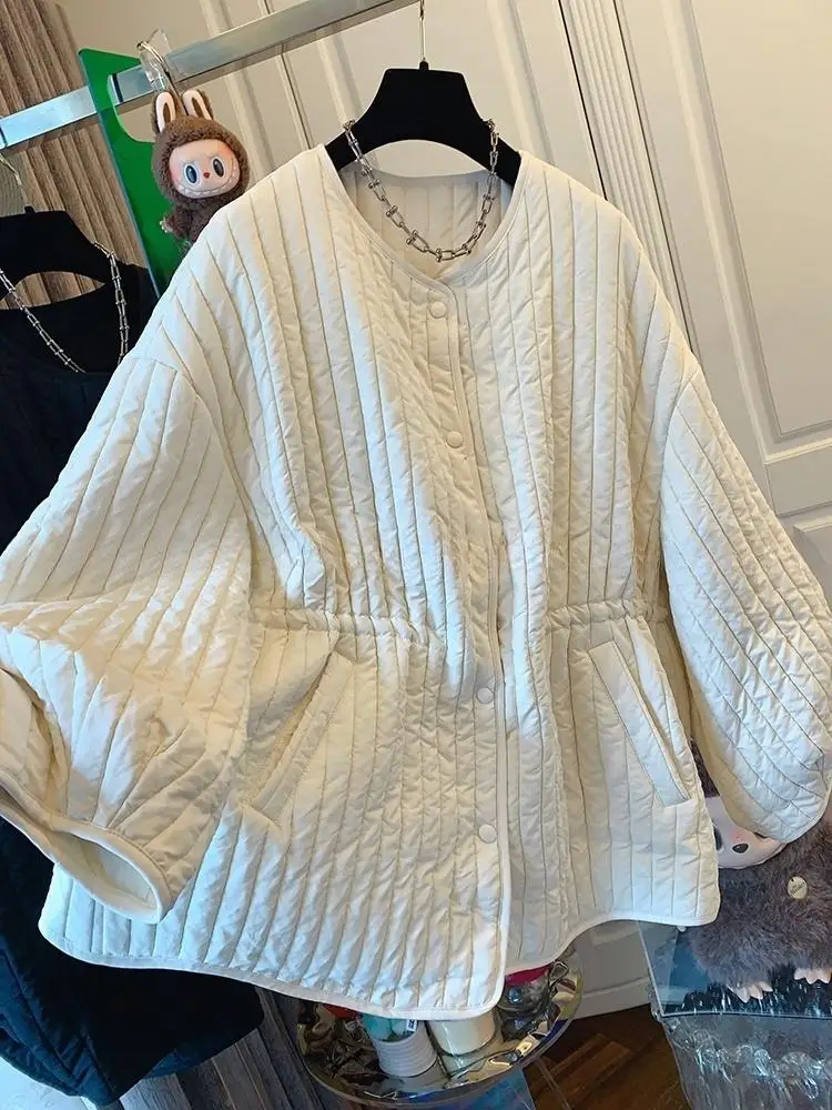 

Elegant Slim Fit Cotton Jacket Women's Winter Lightweight round Neck Casual Oversized Coat Korean Style Commute Fashion