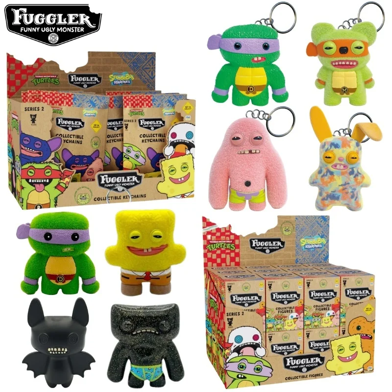 

Original Fuggler Ugly Teeth Monster Series 2 Figure Toy Keychain Kawaii SpongeBob Ninja Turtles Figurine Keyring Model Doll Gift