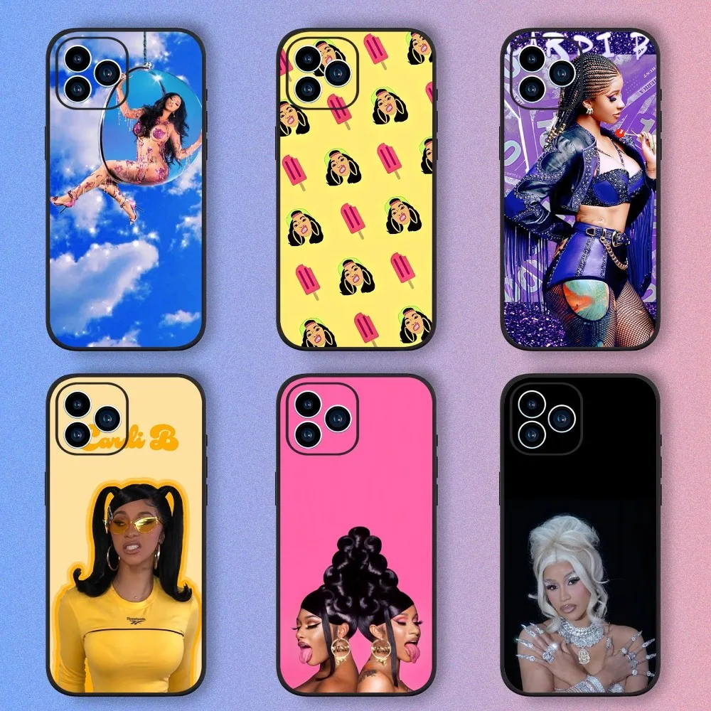 Singer Cardi B Phone Case iPhone 15,14,13,12,11,XS,XR,X,8,7,Pro,Max,Plus,mini Silicone Black Cover