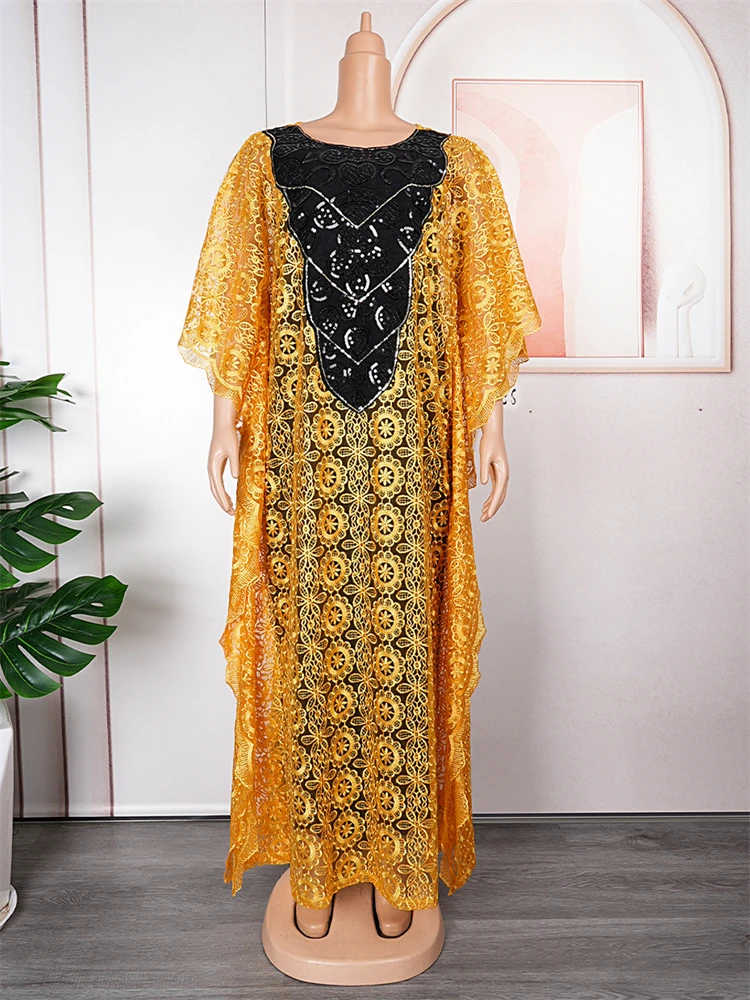 African Traditional Lace Dresses For Woman Wedding Party Gown Plus Size Two Piece Set Africa Clothes Dubai Muslim Abayas Boubou