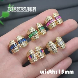 Luxury Murtilcolor Baguette Zirconia Rings for Women High Quality Gold Plated Open Adjustable Wide Ring Geometric Jewelry