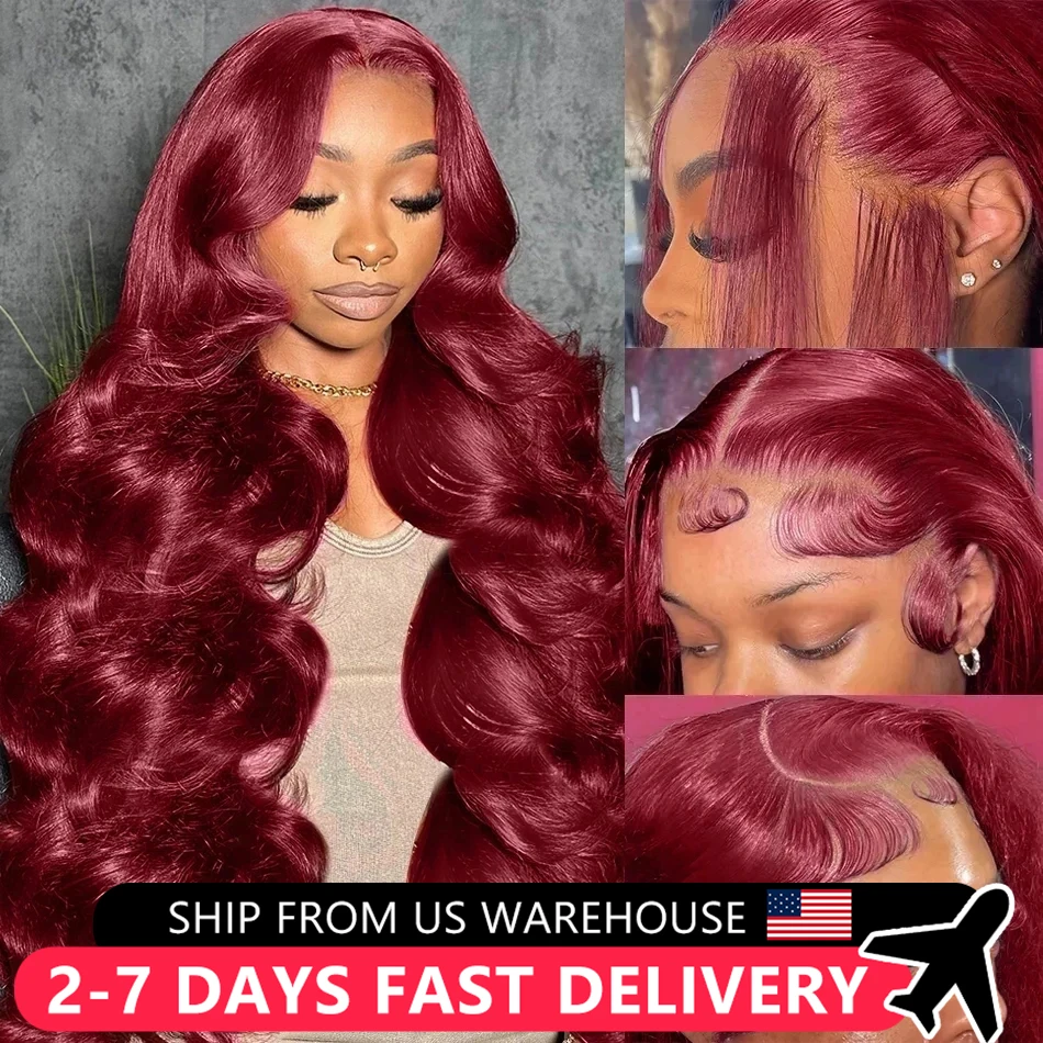 99J Wigs Easy Go New Glueless 5x5 Lace Closure Wig 180% Body Wave 13x4 13x6 HD Transparent Lace Front Human Hair Wig Burgundy