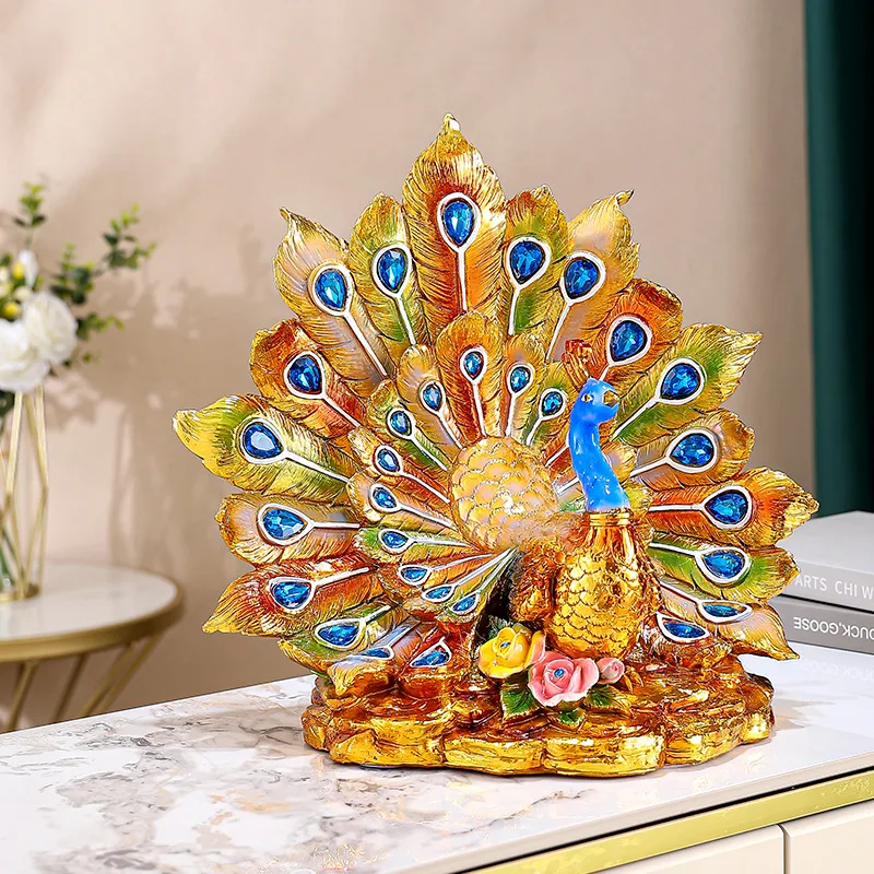 New Chinese high-grade enamel peacock open screen ornament office TV cabinet living room porch cabinet home decoration