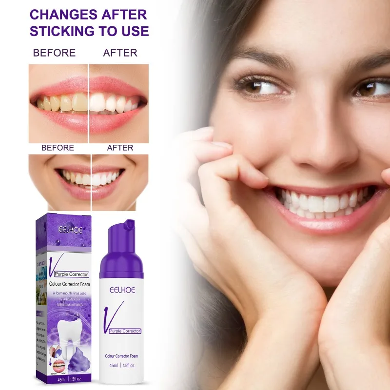 V34 Teeth Whitening Mousse Oral Cleaning Tooth Dental Care Purple Toothpaste Whiten Repair Bleaching Yellow Stain Fresh Breath