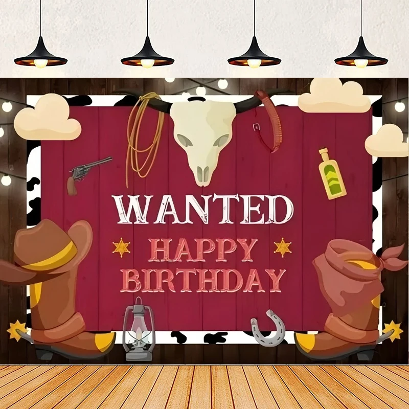 Cowboy Photography Backdrop Colorful Black White Cartoon West Rodeo Cowgirl Red Blue Birthday Party Backgrounds Banners Decor