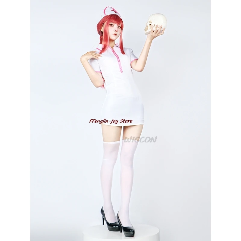 COS Anime Chainsaw Man Cosplay Costume Makima Nurse Uniform Artificial sexy Leather Dresses with  Makima wigs hair cosplay