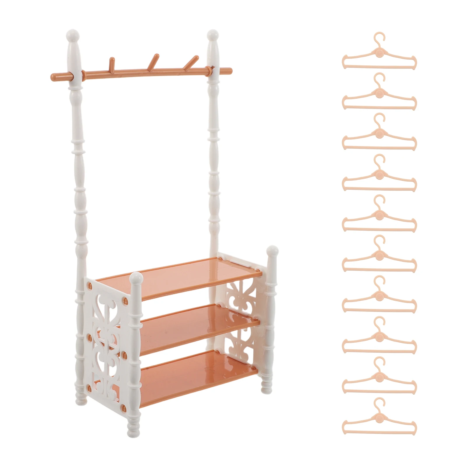 1 set 1 Set Miniature Dollhouse Accessories Mini Shoe Cabinet With Clothes Hanger Rack Realistic Simulation Furniture For Kids