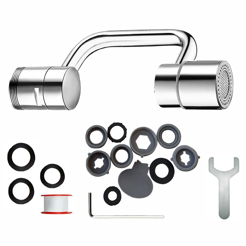 1pc 1440° Swivel Stainless Steel Kitchen Faucet Extender Universal Splashproof Dual Mode Bathroom Sink Accessories with Adapter