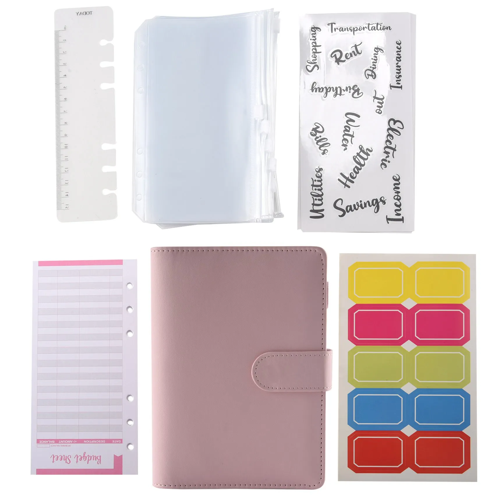 A6 دفتر الملاحظات الموثق مخطط الميزانية المنظم 6 حلقة الموثق غطاء ، جيوب الموثق ، أوراق ميزانية النفقات الشائكة حاكم-POS