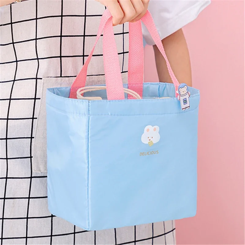 Large Women\'s Lunch Bag with Badge Portable Insulation Lunchbox Pouch Thicken Zipper Thermal Food Cooler Bag for School Picnic