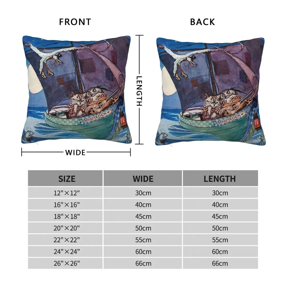 Owl And The Pussycat Willy Pogany Square Pillowcase Polyester Linen Velvet Creative Zip Throw Pillow Case Sofa Cushion Cover