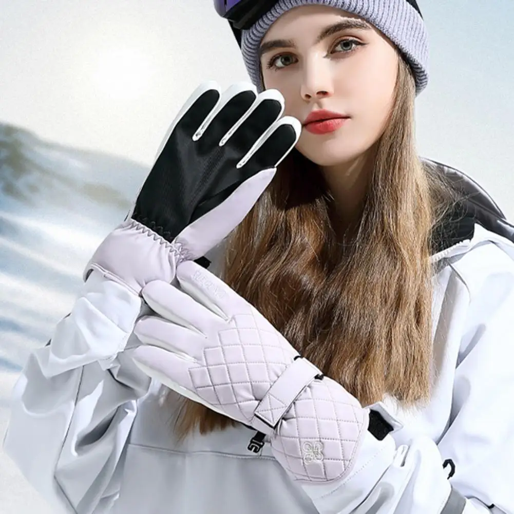 Women Gloves 1 Pair Stylish Thickened Anti Wrinkle  Full Finger Ridding Ski Gloves for Skiing