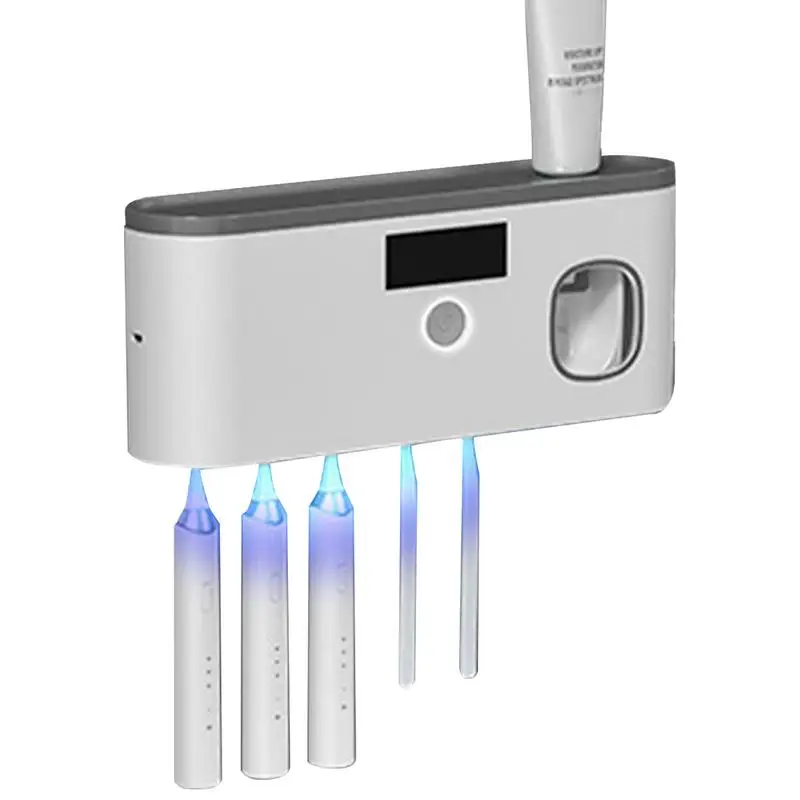 Toothbrush Wall Holder UV Tooth Brush Holder Wall With Toothpaste Dispenser LCD Digital Display Bathroom Supplies USB