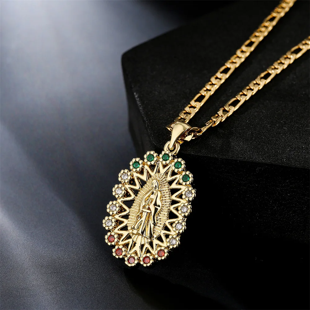 Luxurious Virgin Mary Pendant Necklaces With CZ Stone For Women Elegant Bling Jewelry Gift