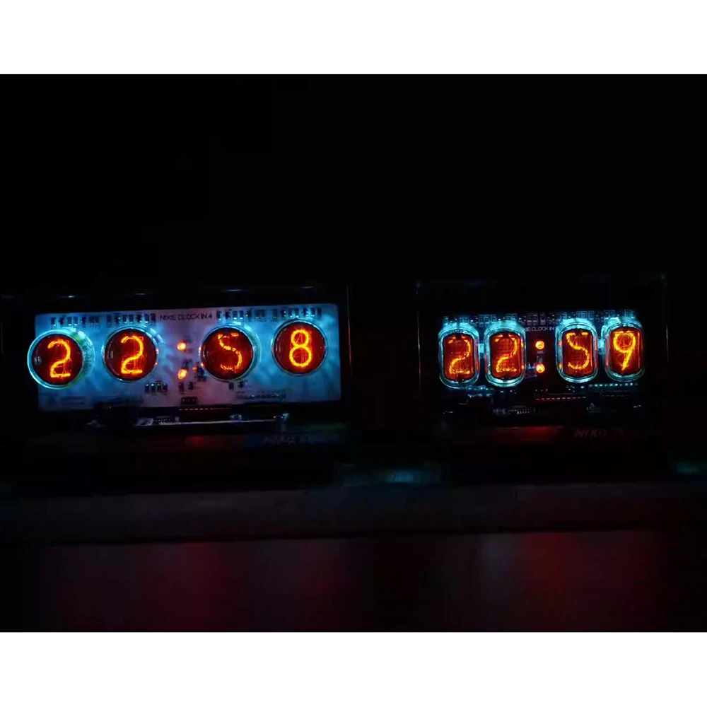 4-bit IN4 Glow Tube Clock Module Nixie Clock Audio Accessories with Backlight Clock and Solid Wood Base