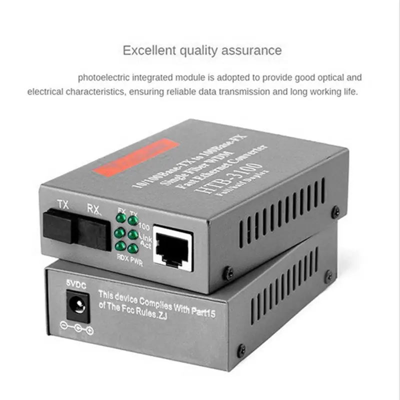 ABKN-US Plug Media Converter HTB-3100 Fiber Optical Single Mode Single Fiber SC Port 25KM External Power Supply 10/100M