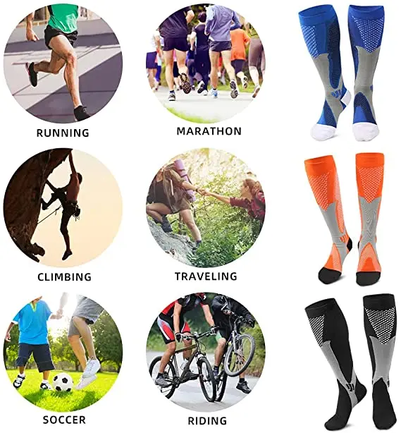 Free Shipping 3 Pairs Compression Socks for Varicose Veins Football Soccer 20-30 Mmhg Men Women Sport Socks for Running Cycling