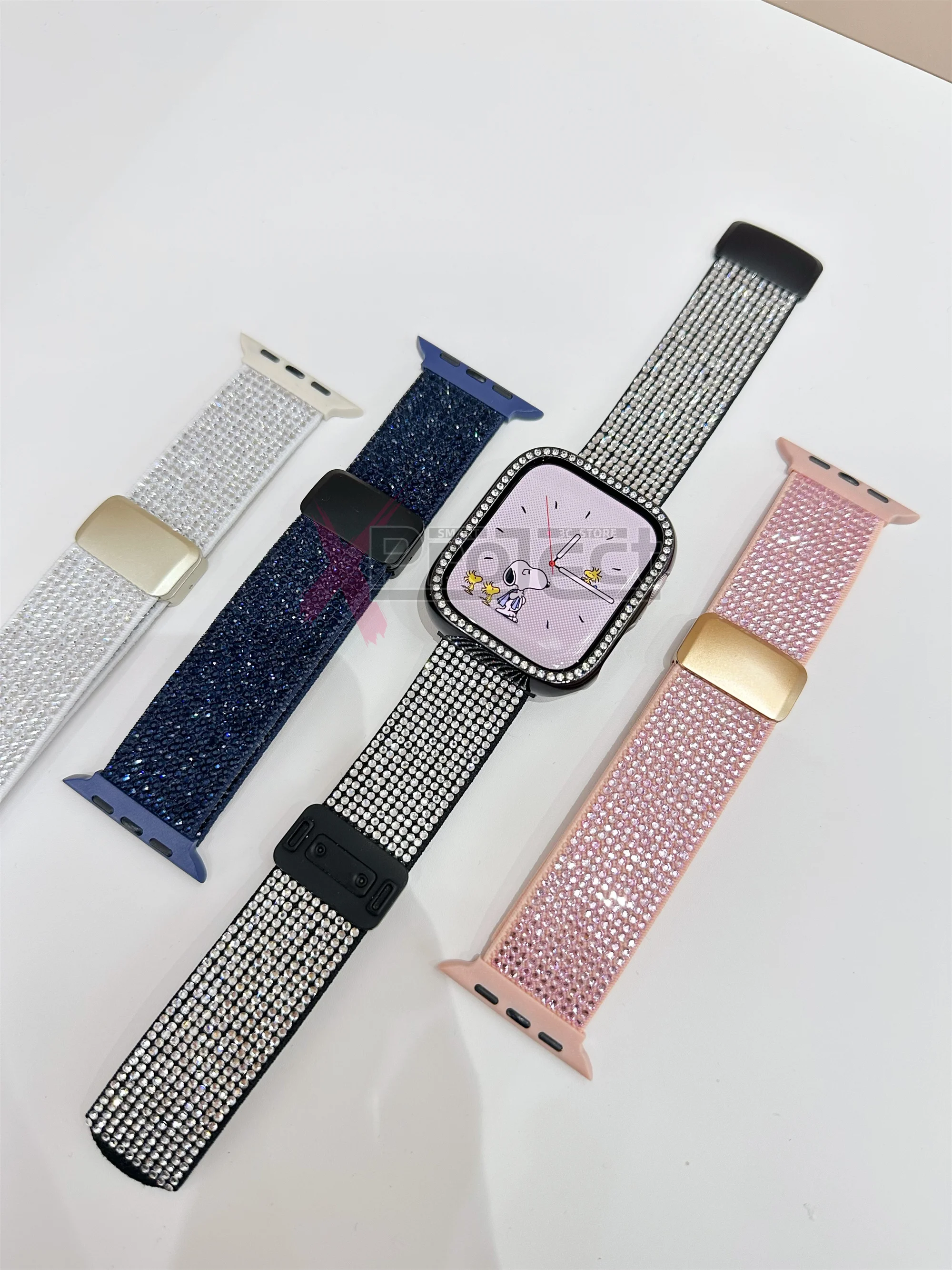 Magnetic Strap for Apple Watch Bands 49mm 45mm 44mm 42mm Nylon Crystal Design Sport Bracelet for iWatch Series Ultra 2 9 8 7 6 5