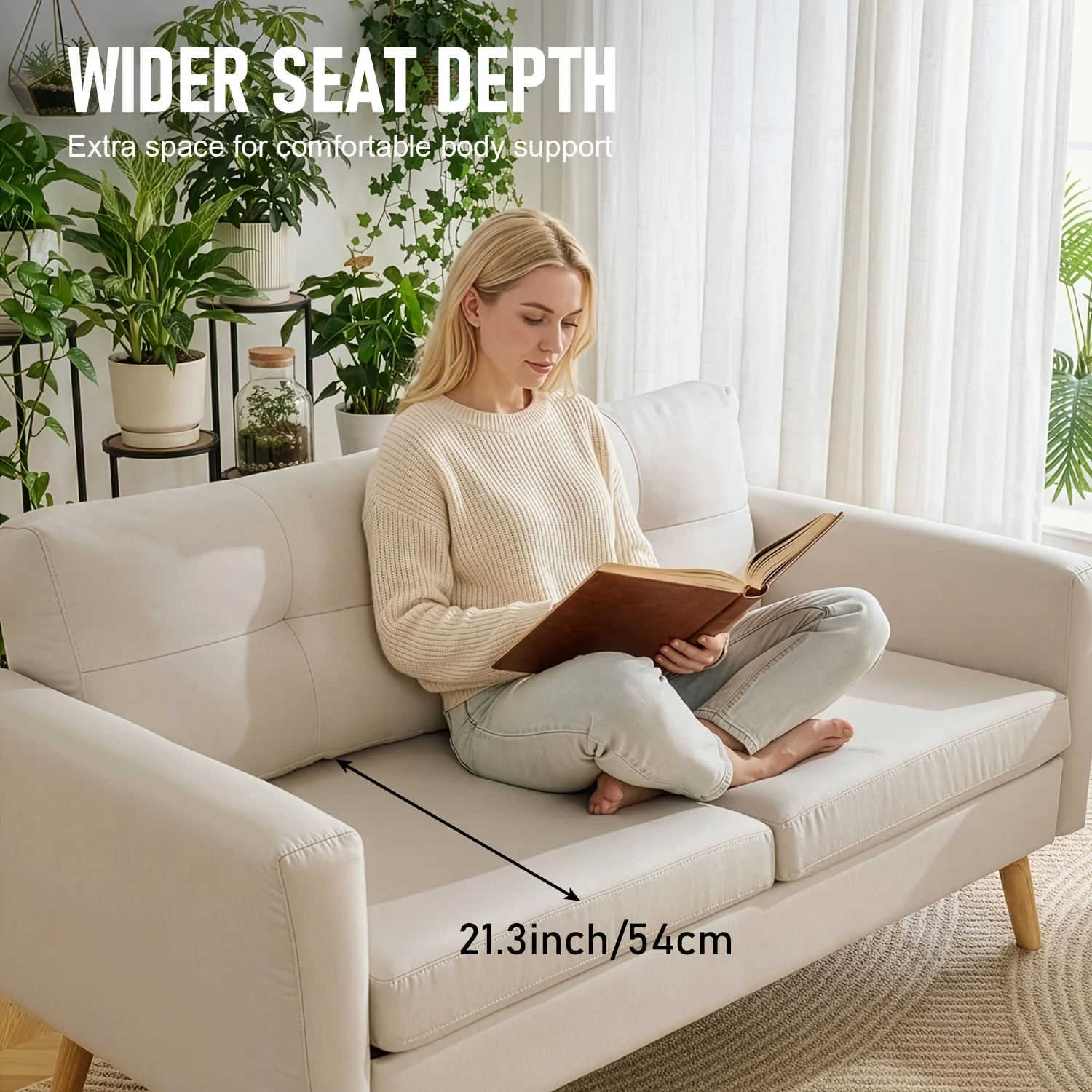 Loveseat Sofa, Mid-Century Modern Decor Love Seat Couches for Living Room, Button Tufted Upholstered Small Couch for Bedroom, Solid And Easy to Install Love Seat Furniture