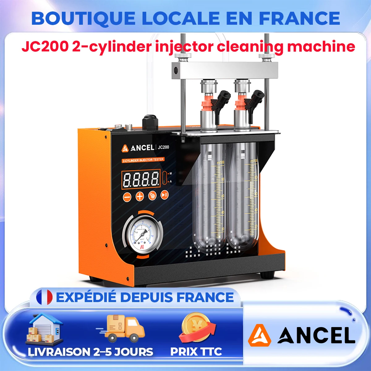 ANCEL Strumento di test dell'iniettore della macchina di pompaggio dell'iniettore a doppio canale Scanner dell'iniettore di carburante per auto moto 12V