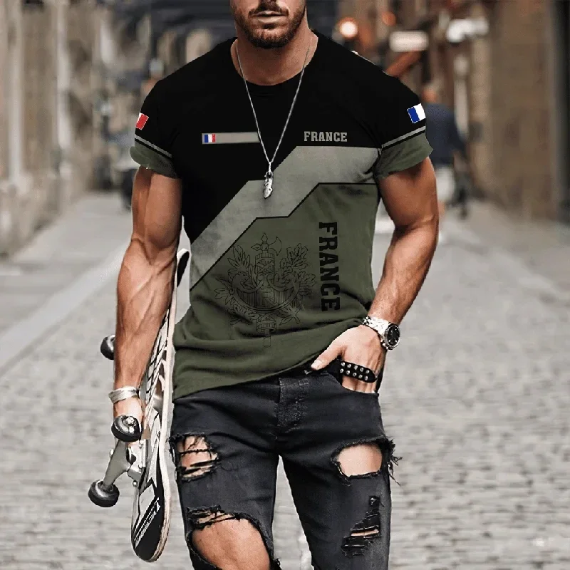 Summer New French Army Camo Men's T-shirt 3D Printed Veterans Extra Large Top Special Forces Tactical Sports Short Sleeve Top