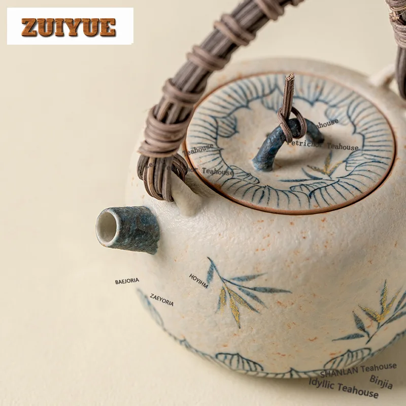 HOYIHM 200ml Hand-painted Bamboo Teapot Ancient Tea Infuser Pot Tea Maker Kettle With Ball Hole Oolong Tea Cafes Supplies