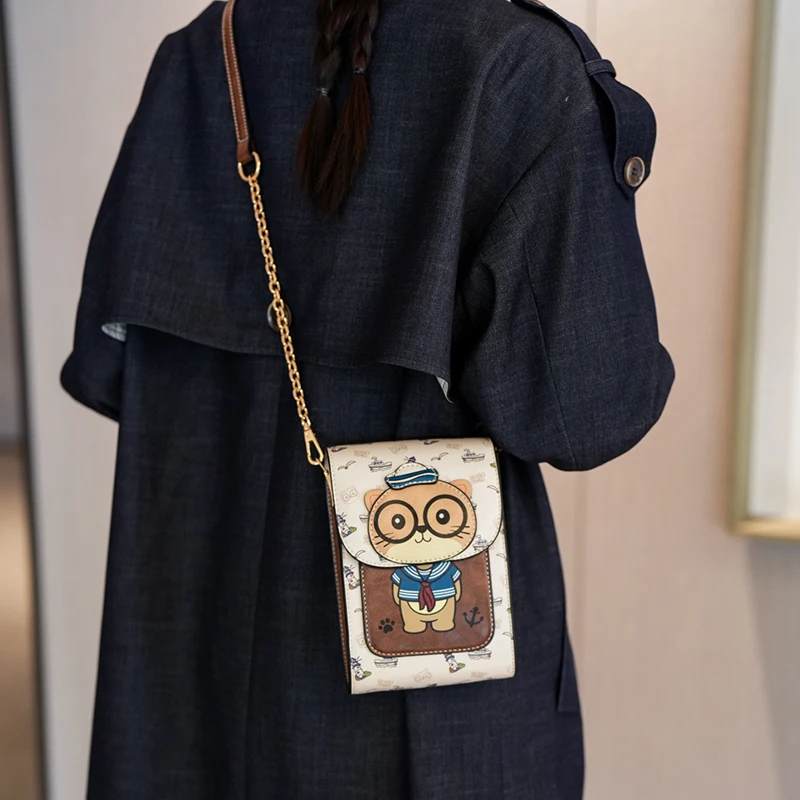 Women's Small Crossbody Bag Mini Cell Phone Shoulder Waist Bag Cute Cartoon Animal Pattern PU Leather Shoulder Small Bag