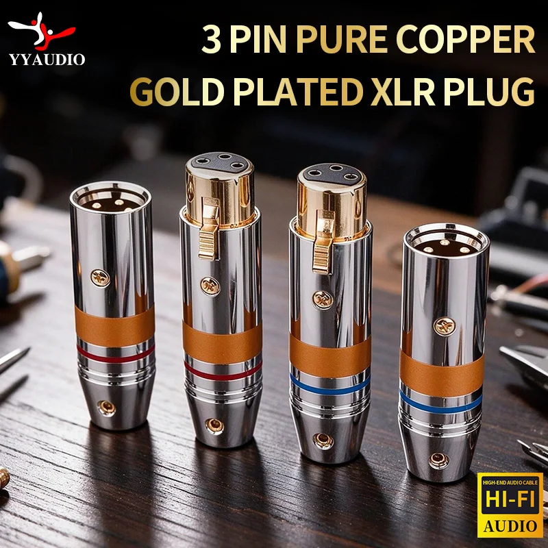 YYAUDIO 4PCS High Quality 3Pin XLR Male Female Converter Audio Plug Pure Copper Gold Plated Balance Audio Plug XLR Adapter