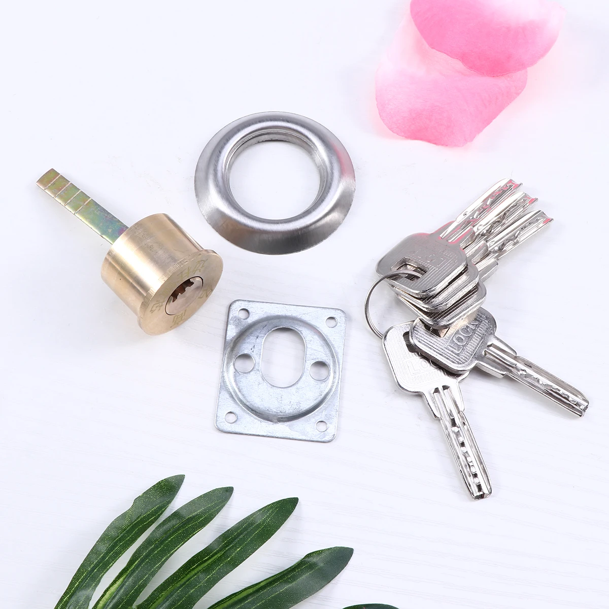 

Replacement Lock Cylinder Solid Brass for Nightlatch Style Front Door Locks Trim Ring Mounting Plate Screws Keys Garage Door