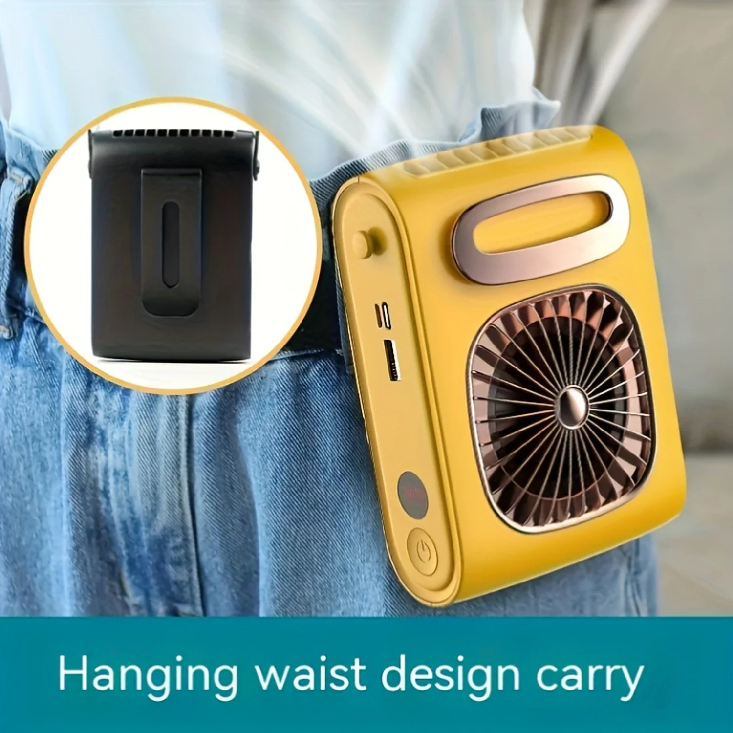 Draagbare nekventilator, USB oplaadbare handsfree taille-hangende ventilator, persoonlijk koelapparaat, 3 snelheden, compact torenontwerp, voor O