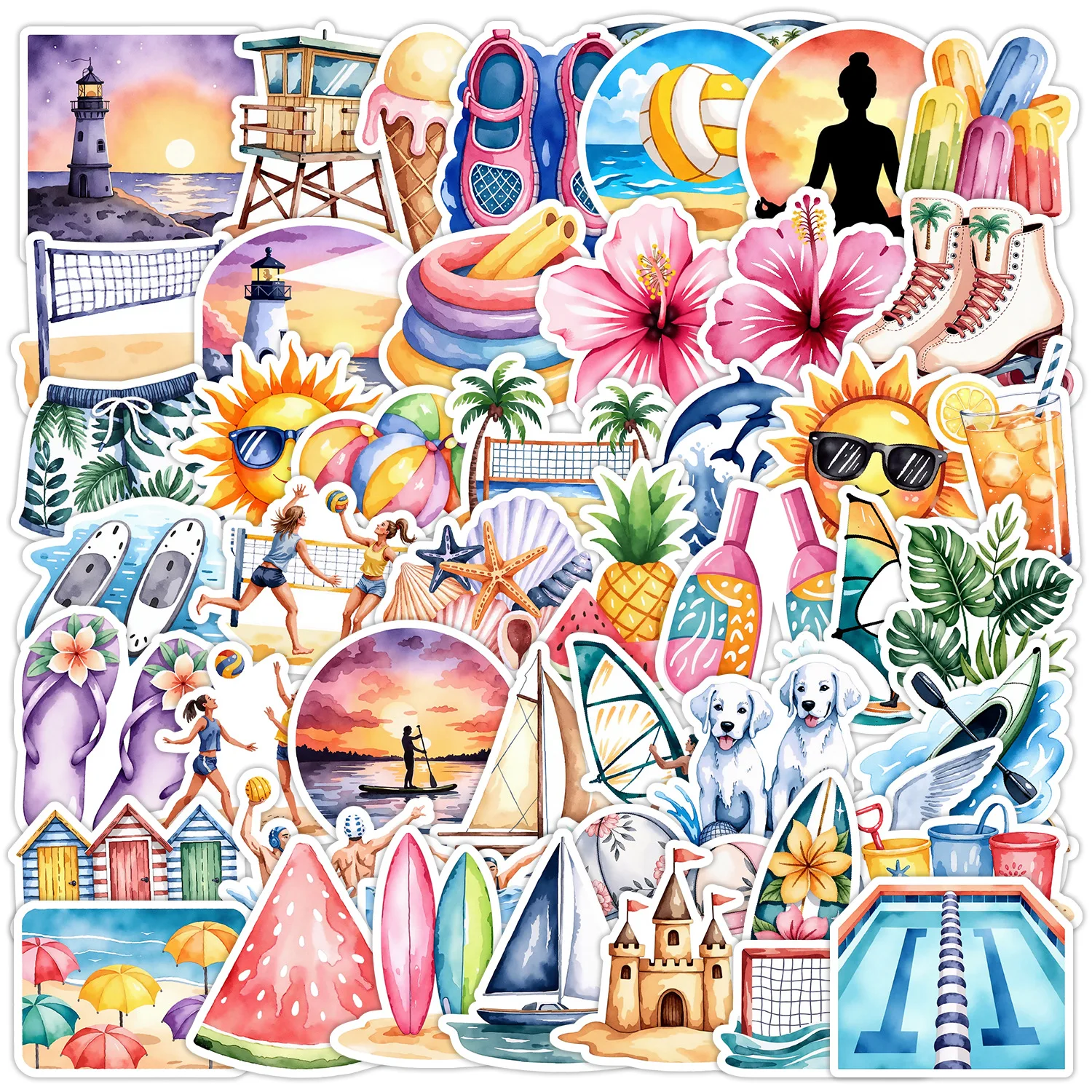

10/30/50PCS Summer Sports Beach Volleyball Graffiti Sticker Small Fresh Beach Seaside Cartoon Decal Laptop Phone Guitar Kid Toys